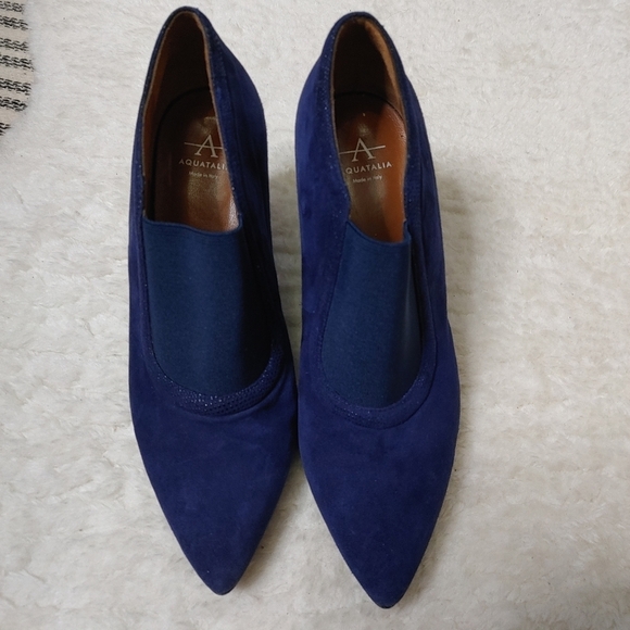 AQUATALIA Blue Suede Wedge Ankle Boots 6.5 - Picture 4 of 12